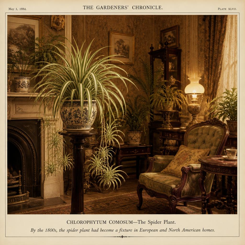 gpt image 2 Subject Historical botanical illustration or photograph showing spider plant in 0