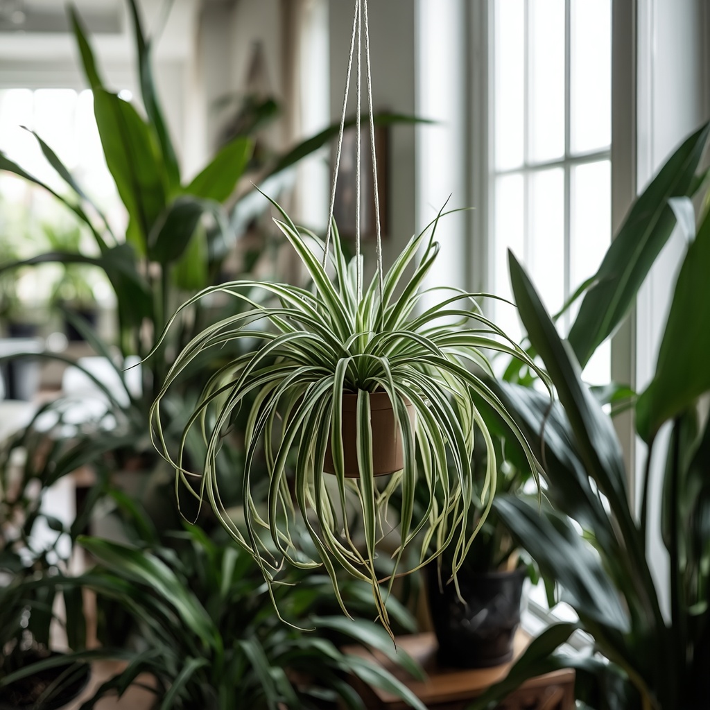 lucid origin Subject Spider plant as part of a modern styled interior living room or bedroom. 0